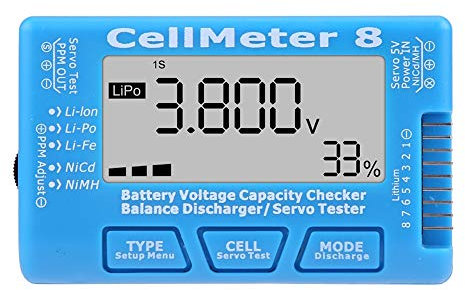 LiPo Battery Checker, Battery Capacity Meter Battery Capacity Tester Battery Tester RC CellMeter 8 Digital Battery Capacity Voltage Checker Meter Fit for LiPo Li Lon NiMH RC