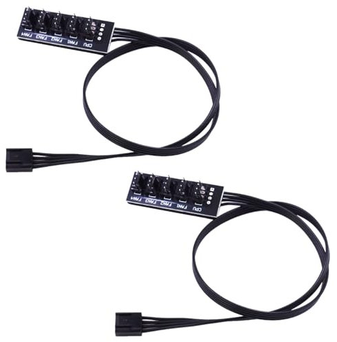 2 pcs black computer case fan hub, Fan-powered extension splitter,Desktop Chassis CPU Cooler 5-Way Splitter,PWM function is supported Braided wire harness 1 to 5 interface