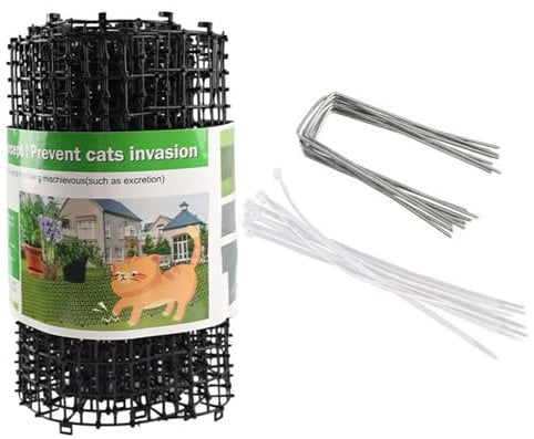 BEAHING Anti Cat Spikes, Plant Protectors from Animals, 79 Inch Weather Resistant Plastic Cat Deterrent Spikes, Prickle Strips with 8 U-Shaped Pegs and 8 Cable Ties for Garden Areas, Soil, Trees