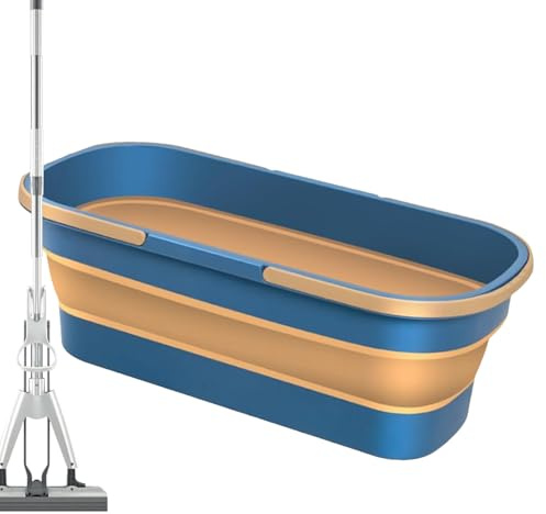 Zusammenklappbarer Eimer aus PP und Silikon, Rollen und Waschbrettboden für müheloses Wischen, faltbares Design für Camping/Autowäsche (Blaubraun)