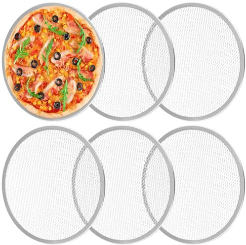 PINGEUI 6 Pack 12 Inch Aluminum Pizza Screen, Round Pizza Mesh Trays for Oven, Non Stick Reusable Baking Trays for Home Restaurant