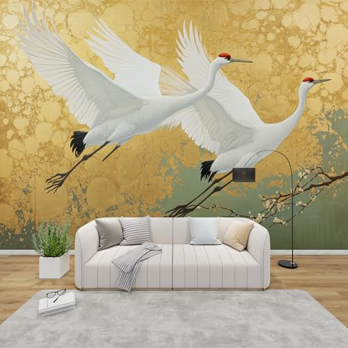 AevuCub Japanese Crane Mural Wallpaper for Living Room Bedroom Decor - Bird Wall Mural, Oriental Wall Art, Non-Woven Photo Wallpaper 3D Effect, 150x105 cm