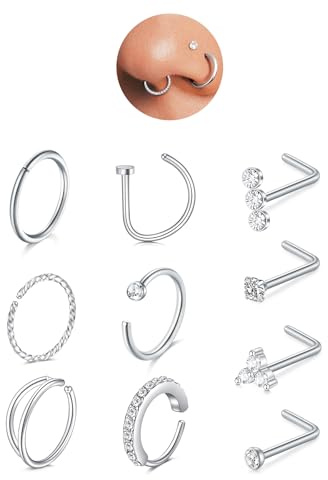 AceFun Näsring, silver, nässtift, tunn, 22 g, 20 g, näspiercing, rostfritt stål, tragus, helix-ringar, dubbel ring för kvinnor, män, små septumringar, dubbar, kroppspiercing, smycken, 1,5 mm, 2,5 mm
