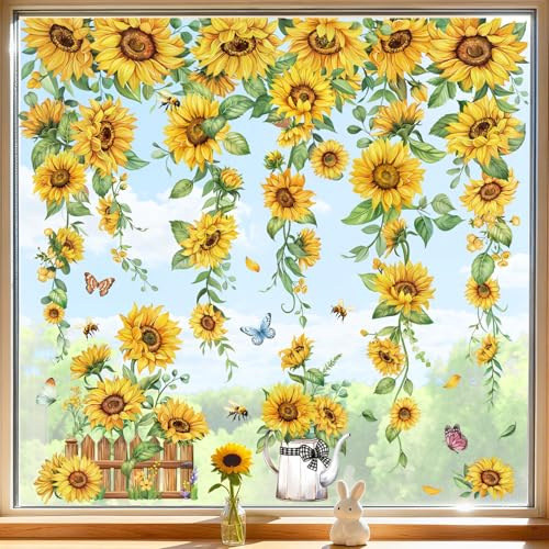 decalmile Sunflower Vine Garden Flower Reusable Windows Decals