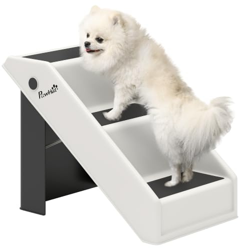 PawHut Hundetreppe 3 Stufen 36,5 cm Hoch Kleine Hunde Klappbar Cremeweiß | Haustiertreppe, Katzentreppe, Hunderampe, Einstiegshilfe für Bett, Sofa, Couch und Auto