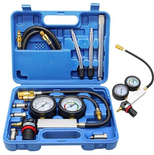 Kompressionstester Kompressionsmessgerät für Benzin Motor | Zylinder Leck Tester Kit, Benzin Motor Leck Tester Kit mit Verlängerungsstange, Kompressionsmesser für Druckprüfung, 100PSI