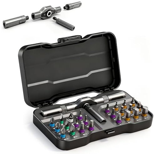 Juego de destornilladores de carraca 24 en 1: mini carraca y destornillador magnético con puntas S2, mango ergonómico de aluminio, juego de destornilladores Magsnap para bicicleta, muebles y mejoras