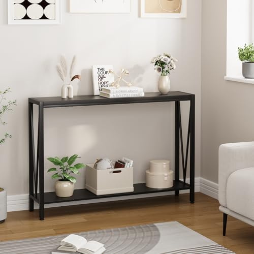 Garvee Console Table, Entryway Table with Storage, 2-Tier Slim Sofatable, for Entryway, Living Room, Hallway, Office, Black