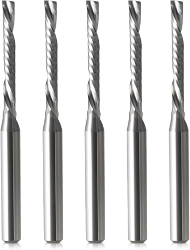 1 Flute Down Cut Router Bits CNC End Mill Milling Cutter Tool Sets, 1/8 Shank Solid Carbide CNC Bits Spiral Router Milling Cutters for Acrylic MDF Engraving Carving 5 Pcs