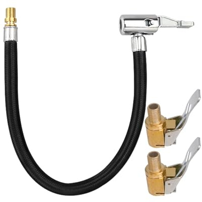 Xelmorant 3 Pcs Tyre Inflator Adaptor Set, 2 Pcs 8mm Brass Tyre Valve Air Pump Clip and 1 Pcs 30cm Tyres Pump Hose, Tire Inflation Hose Adapter, Car Bike Inflation Accessories for Car, Bike