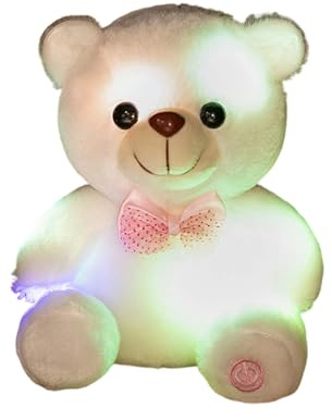 Generisch Leuchtendes Kuscheltier - Süßer Bunter Bär 20 cm,Weiches Stofftier für Kinder mit LED Nachtlicht,Für Erwachsene Zuhause Wohnzimmer Schlafzimmer Sofa Kinderzimmer Büro Weihnachten