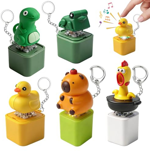TaimeiMao 3 Llaveros Fidget Toys con Sonido, Llavero recargable con forma de teclado, Rana/Pato/Lagarto, Gadgets divertidos, Gadgets antiestrés para adultos