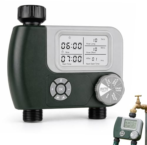 Programmateur Arrosage Automatique, 2 Sorties Système D'irrigation Automatique, Ordinateur d'irrigation, Manuel 2 Voies, Minuterie D'arrosage Automatique, Minuteur Arrosage pour Jardin Programmateur