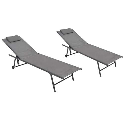 DEGAMO Rollenliege Gartenliege Milano, Stahl anthrazit + Textilgewebe grau, verstellbar, Outdoor, 2 STÜCK