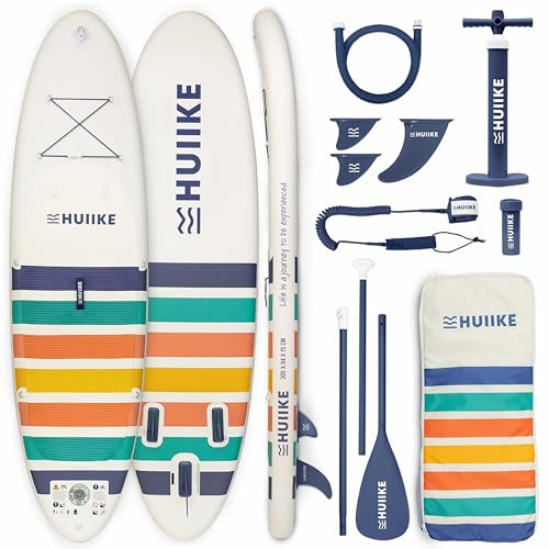 HUIIKE Stand Up Paddling Board 10' und bis zu 130 kg mit Zubehör Inklusive | Zum Kajak Umbaubar mit Paddel, Pumpe, Finnen und Leash. Paddle SUP Board Aufblasbar Hohe Stabilität und Widerstandsfähigkeit
