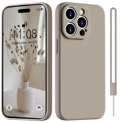 HGH for iPhone 14 Pro Case Silicone With Lanyard, Titanium Gray | [Camera All-Round Protection] [Soft Microfiber Lining Anti-Scratch] Full Covered Shockproof