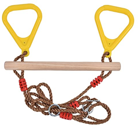 PxQuerantic Robuster Trapez-Holzstange mit Schwingstange und Ring, Kindertrapezstange für Garten und Innenhof, hochfestes Outdoor-Spielgerät mit 200 kg Tragkraft für Balkon und Camping