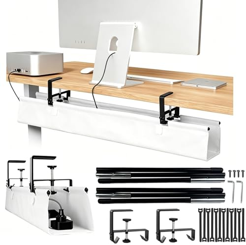 90cm Kabelkanal Schreibtisch Ohne Bohren - Kabel Management Unter dem Schreibtisch, 600D Oxford Stoff Kabel Organizer für Steckdosenleiste & Netzteil, Homeoffice, Büro Zuhause Weiß