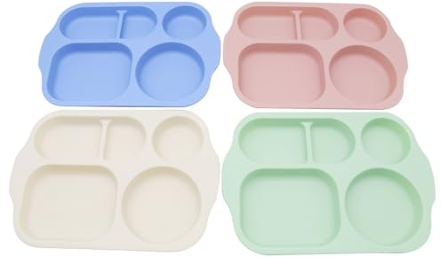Grobo Assiettes à dîner incassables 4 pièces Assiette à portions divisées pour Adultes, réutilisables, légères, Micro-Ondes en Plastique