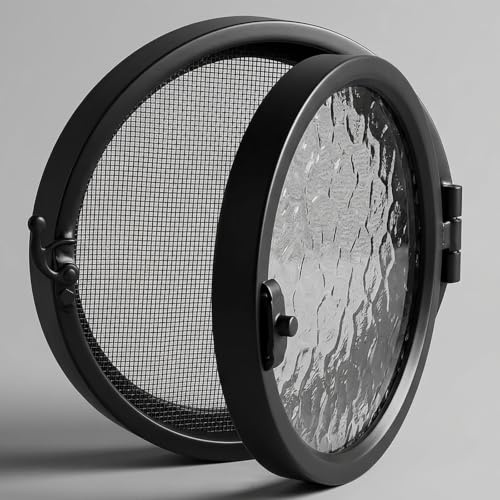 Finestra basculante rotonda con zanzariera e blocco, finestra rotonda in vetro temperato, finestra di apertura per capanno da giardino, bagno, cucina e ventilazione (nero, 80 cm)