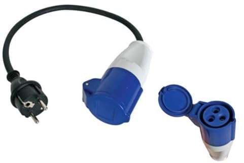 Perel Adapterleitung, H07RN-F 3G1.5, 0.4 m, 16 A/230 V, 3680 W, Typ E/F auf CEE, für innen und außen, Gummi, blau