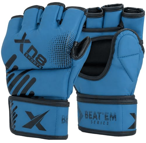 XN8 Sports MMA Gloves for Grappling, Punching & Training – Open Palm Leather Martial Arts Mitts for Men & Women – Cage Fighting, UFC, Punching Bag, Muay Thai, Kickboxing, Combat Sports
