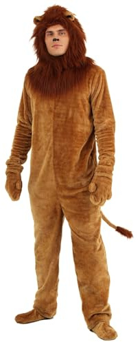 Brown Lion Animal Halloween Costume for Adults with Jumpsuit, Collar, Headpiece, Mitts, & Shoe Covers
