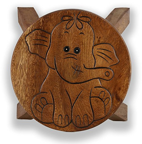 ART-CRAFT Vielseitiger Kinderhocker Holzhocker rund aus Massivholz Tiermotiv Elefant mit vielen Einsatz Möglichkeiten