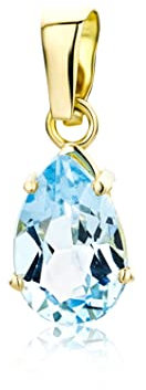 Miore Ketten-Anhänger für Damen – Graziler Anhänger aus 14 kt. Gelbgold mit Geburtsstein Topaz in Blau – Tropfenschliff