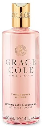 Grace Cole Vanilla Blush & Peony Refreshing Bath & Shower Gel 300ml - Essential Oils - Vegan and Cruelty Free, No SLS or Parabens - Made In England