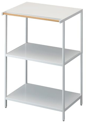 YAMAZAKI 3597 Tower 3-stöckiges Aufbewahrungsregal, weiß, Stahl/Holz, minimalistisch, 60 x 46.5 x 90 cm