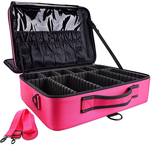 Kosmetiktasche, 3 Lagen Große Kapazität Professionelle Make Up Organizer wasserdichte Portable Künstler Schminkkoffer mit Verstellbaren Trennwänden und Riemen für Schminkzubehör, 16,5''