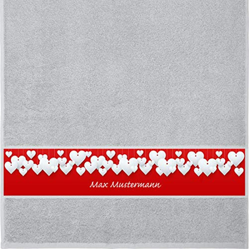 Manutextur Handtuch mit Namen - personalisiert - Motiv Liebe - Herz - viele Farben & Motive - Dusch-Handtuch - hellgrau - Größe 50x100 cm - persönliches Geschenk mit Wunsch-Motiv und Wunsch-Name