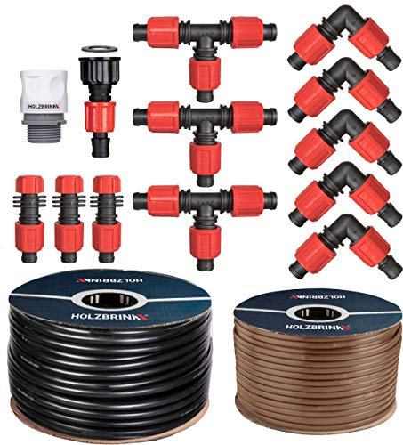 HOLZBRINK Bewässerungssystem Tropfbewässerung für Thuja Hecken, 50 m Tropfschlauch Profi 16 mm, 10 m Verlegerohr 16 mm, HTB-12-50P-10
