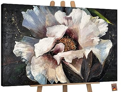 YS-Art Abstrakt Acryl Gemälde auf Leinwand Pfingstrose II handgemalt Wandbilder Wohnzimmer modern Wohndekor Bilder Büro Blumen Blüte Rose echte Kunst 120x80 cm