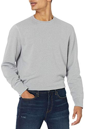 Amazon Essentials Men's Long-Sleeved Lightweight Fleece French Terry Crew Neck Sweatshirt, Light Grey Heather, L