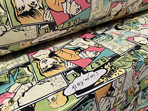 Beschichteter Doppel-Jersey-Spandex (Elasthan) Stretchstoff, Meterware, Comic-Streifen, Cartoon-Druck