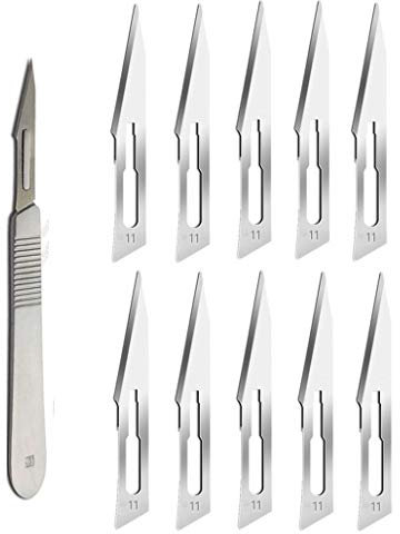 ABMRO Lames de scalpel # 11 avec manche # 3 – Rasoir stérile à lame unique pour dermaplaning, dissection, podologie et toilettage professionnel, retrait de l'acné, réparation de téléphone portable