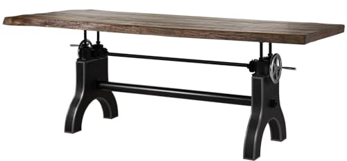 MASSIVMOEBEL24.DE | Manchester - höhenverstellbarer Esstisch naturfarben, geölt | Tischplatte 220x100 cm| massives Mangoholz und Eisengestell | echte Baumkante | Küchentisch, Esszimmertisch
