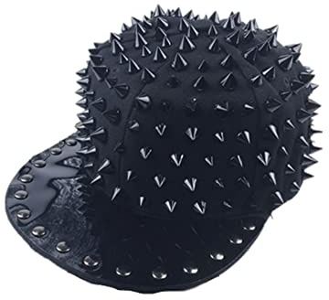 Baseball Kappe Schirmmütze Baseball Cap Basecap Kappen Punk-Vollzeigter Hip-Hop-Rivet Bboy Hiphop Basekall-Kap Mit Quadratischer Gitter-Flacher Rand-Hut-Schwarzer Unterer Schwarzer Niet_(56-60) Cm