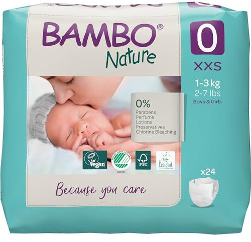 Bambo Nature Baby Windeln Größe 0 (1-3kg) 24 Stück| Premium Diapers mit verbesserter Auslaufsicherheit | Ultimativer Komfort & Freiheit für Neugeborene | Dermatologisch getestete Nappies