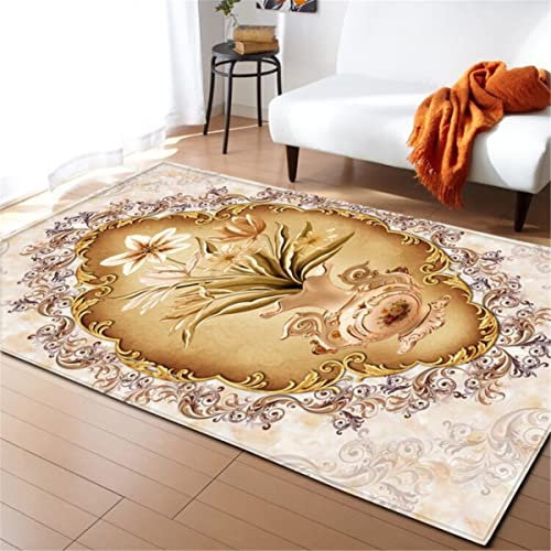 Morbuy Tapis de Salon Poils Ras, Grand Moderne Tapis de Couloir,Chambre Décor Tapis Antidérapant,Tapis Impression Fleur 3D Confortable pour Coucher Bureau Hôtel (Vase de lys,50x80cm)