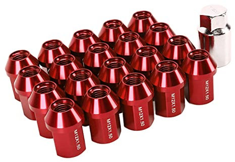 Akozon Radmuttern, 20 Stück M12x1,5 Radmuttern 35mm 6061 Aluminiumlegierung Geschlossenes Ende Ersatz für Camaro 1983-2002(rot)