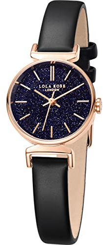 Lola Rose Damenuhr mit Lapislazuli-Zifferblatt & Lederarmband - Minimalistische Quarzuhr mit 316L Edelstahlgehäuse für schmale Handgelenke (24mm, 30m wassergeschützt)