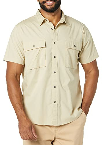 Amazon Essentials Men's Slim-fit Short-Sleeved Two-Pocket Utility Shirt, Light Khaki Brown, XL