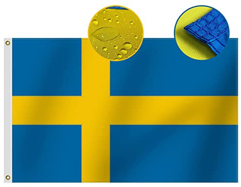 Strapazierfähige Schweden-Flagge, 90x150 cm, langlebigstes Oxford-Nylon 210D, bestickt, fünf Sterne, vierreihige Nähte, Fliegenenden, schwedische Nationalflaggen, Dekoration, Geschenk, Hofhaus-Banner