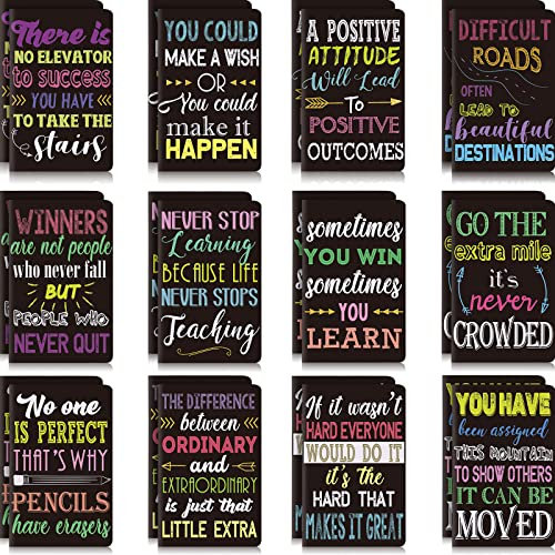 Outus 24 Stück Inspirierende Notizblöcke Mini Motivierendes Notizbuch Kleine Tasche Tagebuch Notizblöcke Inspirierendes Notizbuch für Schule Büro Heim Reise, 12 Stile (Schwarz)