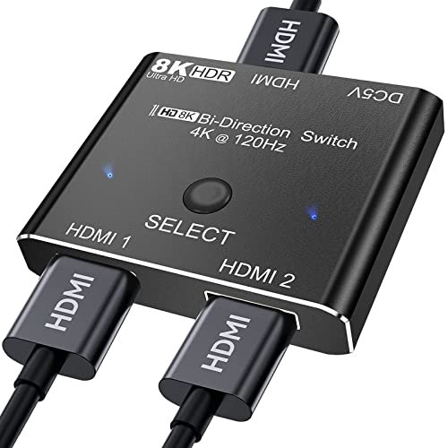 HDMI Switch 8K Bi-Directional HDMI Switcher 2 PC Share 1 Monitor, KVM Switch Splitter 48Gbps Unterstützung Ultra HD 8k@60hz 4k@120hz 2 in 1 Out for Laptop, PS5, Xbox, AppleTV
