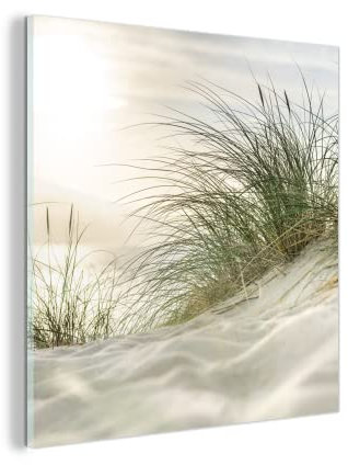 MuchoWow Glasbild Glasfoto Wandbild Bilder Deko 90x90 cm Dünen mit Strandhafer in der Sonne des Nationalparks Schleswig-Holsteinisches Wattenmeer