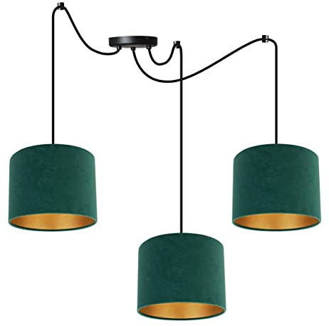 Light-Home Milan Spider Hängelampe - Hängeleuchte in Spinnenform - Deckenlampe – Spinne Lampe mit 3 Kopf - Hängeleuchte aus Metall und Stoff - E27 - Grün und Gold
